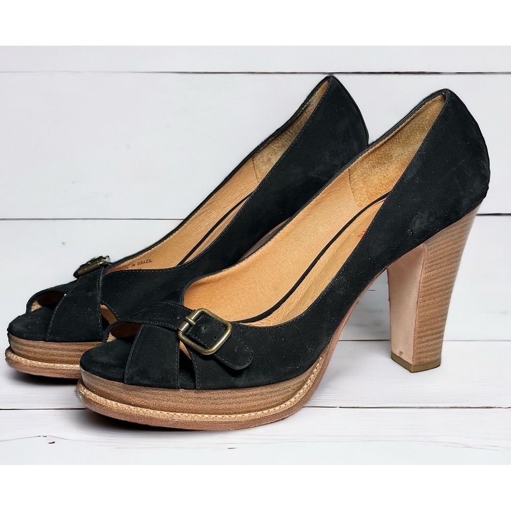 Michael Kors High Heels Womens 9.5M Peep Toe Pump Slip On Black Suede EUC